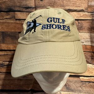 Gulf Shores Alabama Khaki Golf Hat Adjustable Strap Baseball Cap Souvenir AL